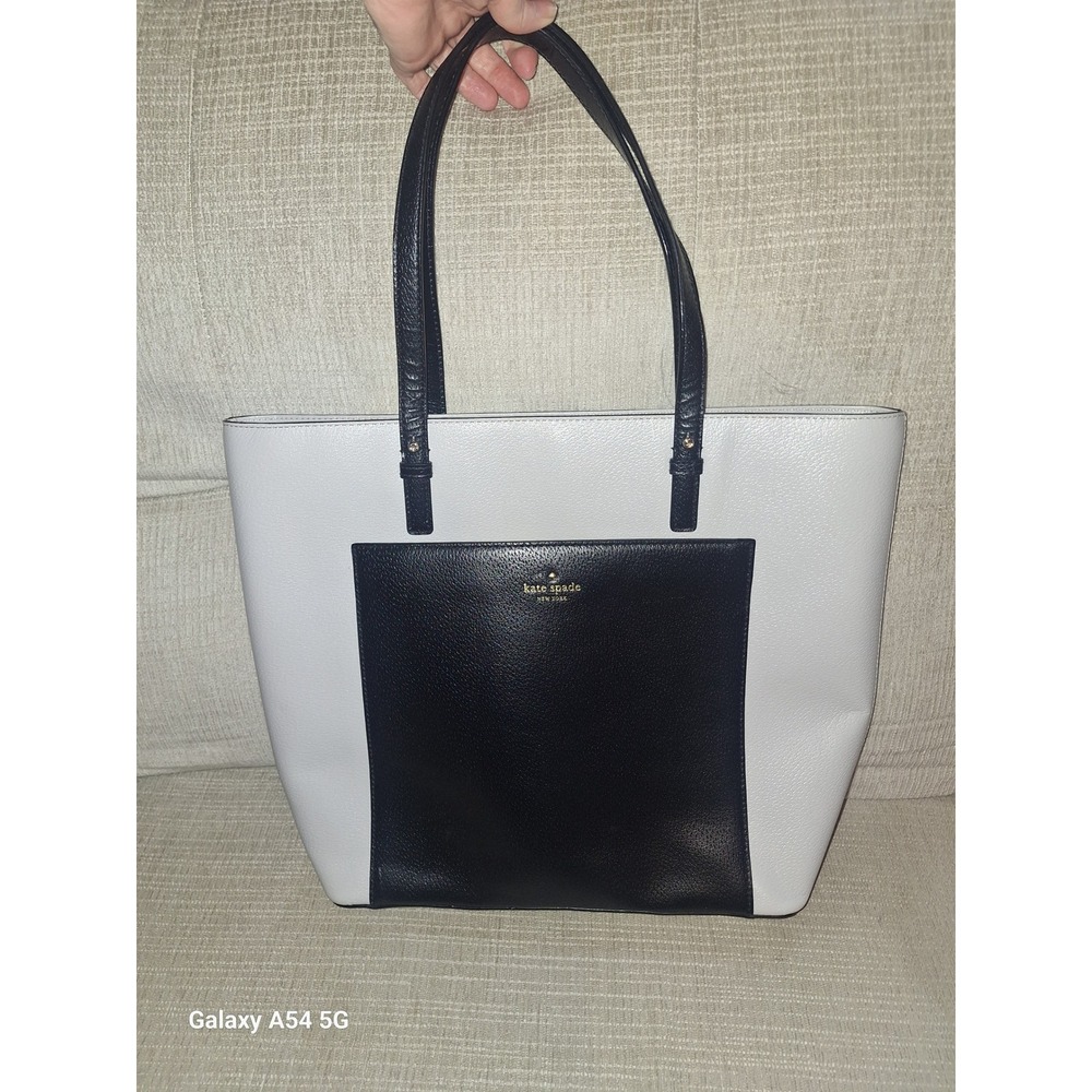 58. Kate Spade New York Colorblock Pebbled Leather Tote Bag Grey Black WKRU5389